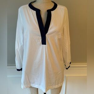Vineyard Vines White Poplin Tunic with Navy Trim